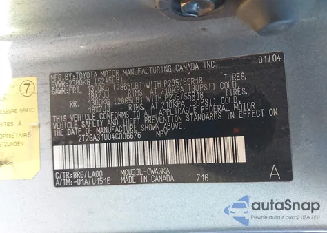 2004 Lexus Rx 330 from USA, damaged, VIN 2T2GA31U04C006676